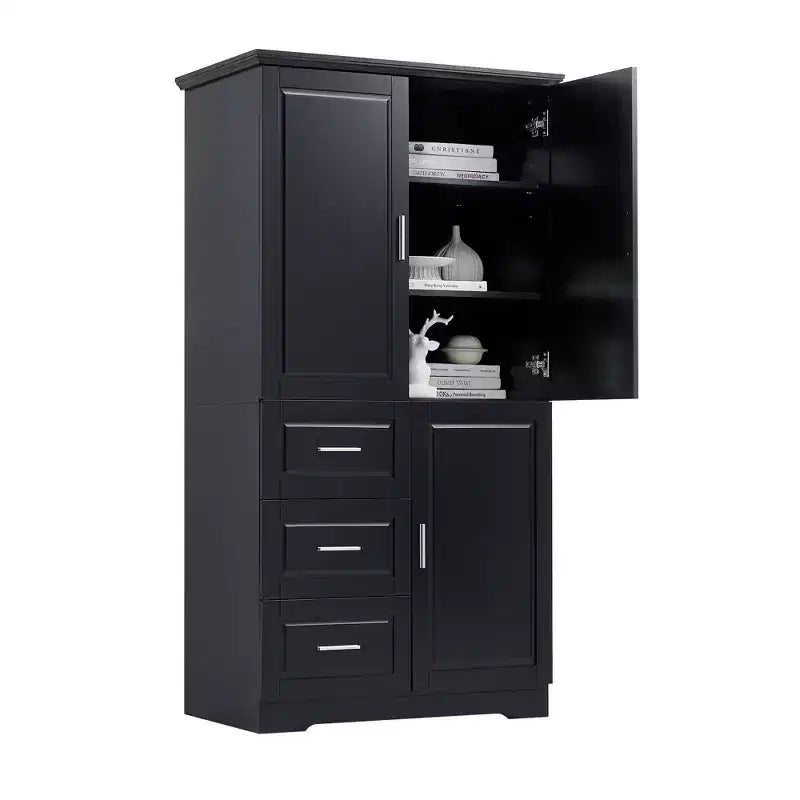 Armoire de rangement haute et large avec portes pour salle de bain/bureau, trois tiroirs, blanche