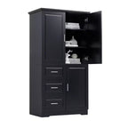 Armoire de rangement haute et large avec portes pour salle de bain/bureau, trois tiroirs, blanche