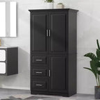 Armoire de rangement haute et large avec portes pour salle de bain/bureau, trois tiroirs, blanche