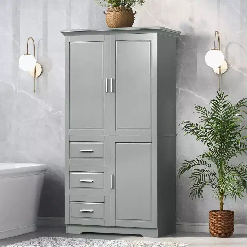 Armoire de rangement haute et large avec portes pour salle de bain/bureau, trois tiroirs, blanche
