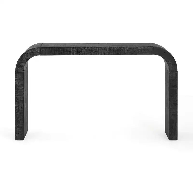Table console minimaliste Okak avec coin arqué, table d'entrée avec plateau et pieds épais, table d'appoint pour entrée, salon