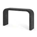 Table console minimaliste Okak avec coin arqué, table d'entrée avec plateau et pieds épais, table d'appoint pour entrée, salon