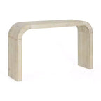 Table console minimaliste Okak avec coin arqué, table d'entrée avec plateau et pieds épais, table d'appoint pour entrée, salon