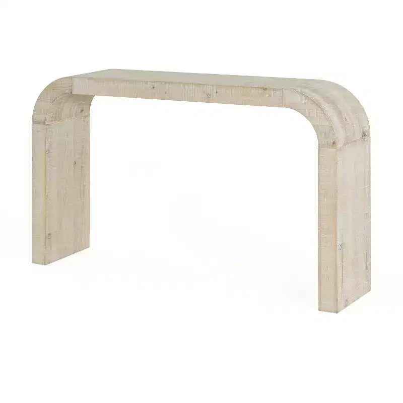 Table console minimaliste Okak avec coin arqué, table d'entrée avec plateau et pieds épais, table d'appoint pour entrée, salon