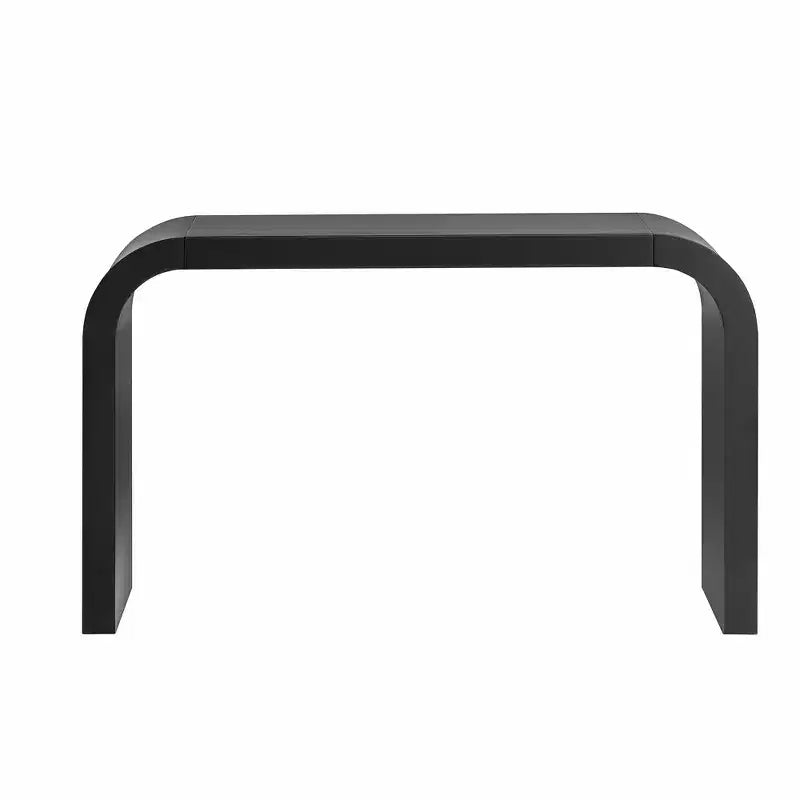 Table console minimaliste Okak avec coin arqué, table d'entrée avec plateau et pieds épais, table d'appoint pour entrée, salon