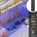 Cadre de lit d'angle pour enfants Okak Twin/Full avec étagère de rangement et lumière LED, lit plateforme moderne avec étagère, aucun sommier tapissier requis