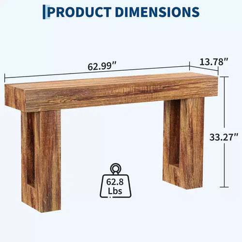 Console rectangulaire étroite de 160 cm, Table d'entrée en bois de style ferme pour couloir, hall d'entrée et salon, Table basse derrière le canapé