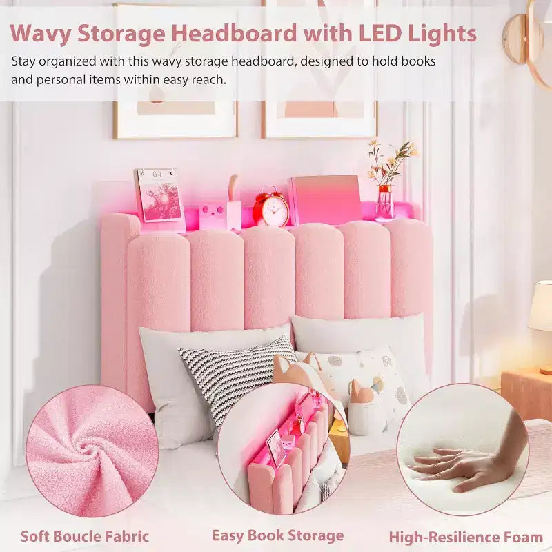 Cadre de lit double COZONY avec tête de lit de rangement, lit plateforme rembourré en tissu bouclé avec 2 tiroirs, sommier tapissier non nécessaire