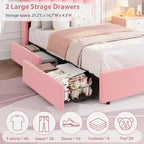 Cadre de lit double COZONY avec tête de lit de rangement, lit plateforme rembourré en tissu bouclé avec 2 tiroirs, sommier tapissier non nécessaire