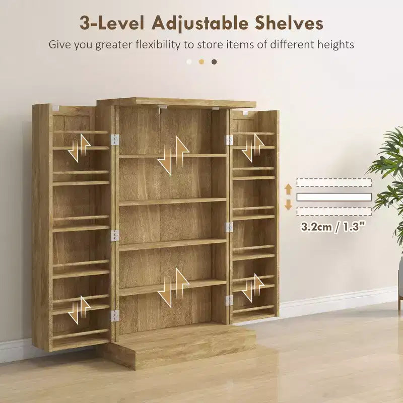 Meuble de cuisine autoportant, Armoire de rangement de cuisine avec étagère à 5 niveaux, 12 casiers à épices, Étagères réglables