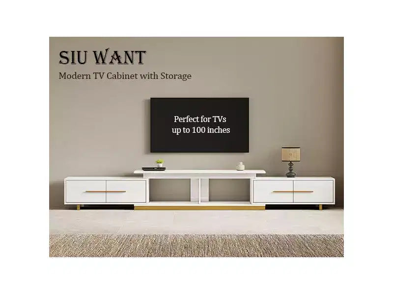 JVNOXK Meuble TV extensible 63,4-94,5 pour téléviseurs jusqu'à 100, console média moderne du milieu du siècle avec finition noyer, base en acier inoxydable pour salon