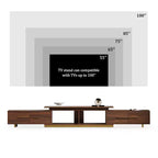 JVNOXK Meuble TV extensible 63,4-94,5 pour téléviseurs jusqu'à 100, console média moderne du milieu du siècle avec finition noyer, base en acier inoxydable pour salon