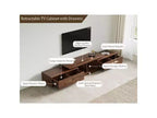 JVNOXK Meuble TV extensible 63,4-94,5 pour téléviseurs jusqu'à 100, console média moderne du milieu du siècle avec finition noyer, base en acier inoxydable pour salon