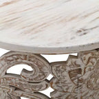 Table Basse Royal Hampton Alina, Bois de Mangue Sculpté à la Main, Motif Floral Découpé, Finition Blanc Vieilli, 33 Pouces