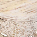 Table Basse Royal Hampton Alina, Bois de Mangue Sculpté à la Main, Motif Floral Découpé, Finition Blanc Vieilli, 33 Pouces