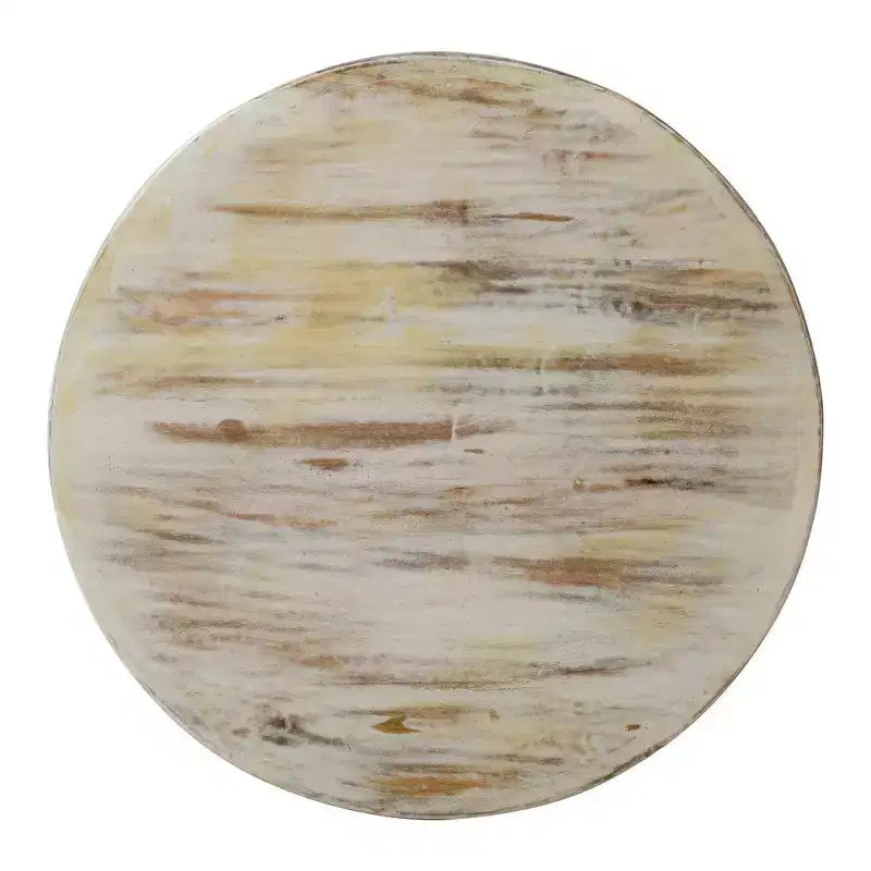 Table Basse Royal Hampton Alina, Bois de Mangue Sculpté à la Main, Motif Floral Découpé, Finition Blanc Vieilli, 33 Pouces