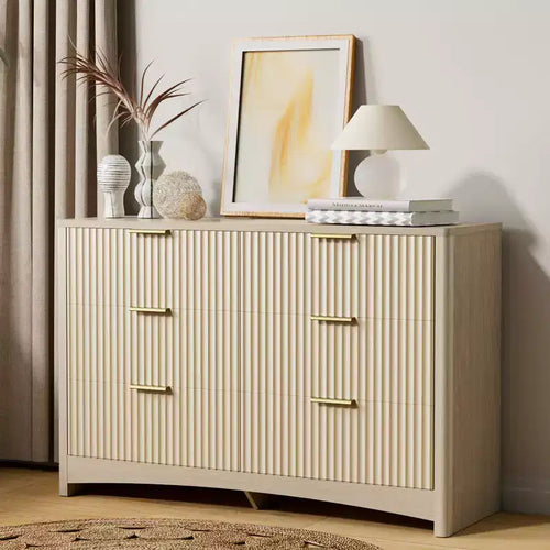 6 Drawer Wooden Dresser, Modern Storage Solution for Bedrooms, Living Rooms, and Hallways, Featuring Large Capacity and an Elegant Natural Wood Finish