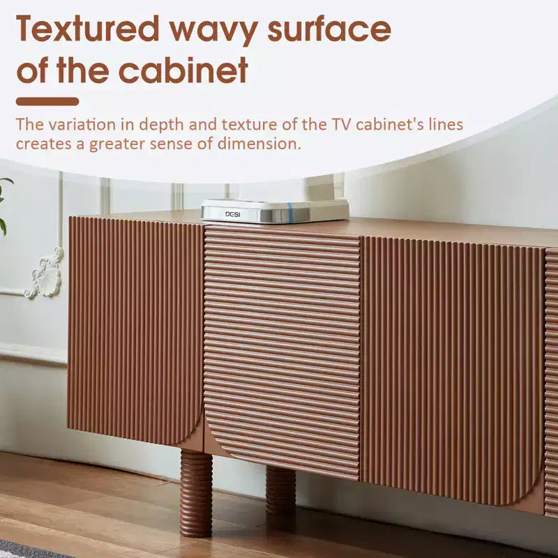 JVNOXK Meuble TV/Média filetée moderne de style Mid-Century de 70,9 pouces, convient aux téléviseurs jusqu'à 80 pouces, avec panneaux de porte encastrés et 4 armoires de rangement, Noyer