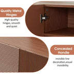 JVNOXK Meuble TV/Média filetée moderne de style Mid-Century de 70,9 pouces, convient aux téléviseurs jusqu'à 80 pouces, avec panneaux de porte encastrés et 4 armoires de rangement, Noyer