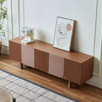JVNOXK Meuble TV/Média filetée moderne de style Mid-Century de 70,9 pouces, convient aux téléviseurs jusqu'à 80 pouces, avec panneaux de porte encastrés et 4 armoires de rangement, Noyer