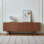JVNOXK Meuble TV/Média filetée moderne de style Mid-Century de 70,9 pouces, convient aux téléviseurs jusqu'à 80 pouces, avec panneaux de porte encastrés et 4 armoires de rangement, Noyer