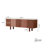 JVNOXK Meuble TV/Média filetée moderne de style Mid-Century de 70,9 pouces, convient aux téléviseurs jusqu'à 80 pouces, avec panneaux de porte encastrés et 4 armoires de rangement, Noyer