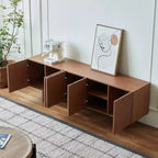 JVNOXK Meuble TV/Média filetée moderne de style Mid-Century de 70,9 pouces, convient aux téléviseurs jusqu'à 80 pouces, avec panneaux de porte encastrés et 4 armoires de rangement, Noyer