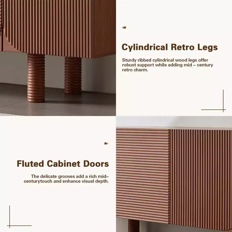 JVNOXK Meuble TV/Média filetée moderne de style Mid-Century de 70,9 pouces, convient aux téléviseurs jusqu'à 80 pouces, avec panneaux de porte encastrés et 4 armoires de rangement, Noyer