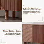 JVNOXK Meuble TV/Média filetée moderne de style Mid-Century de 70,9 pouces, convient aux téléviseurs jusqu'à 80 pouces, avec panneaux de porte encastrés et 4 armoires de rangement, Noyer