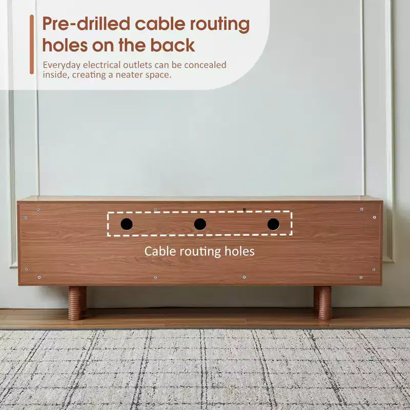 JVNOXK Meuble TV/Média filetée moderne de style Mid-Century de 70,9 pouces, convient aux téléviseurs jusqu'à 80 pouces, avec panneaux de porte encastrés et 4 armoires de rangement, Noyer