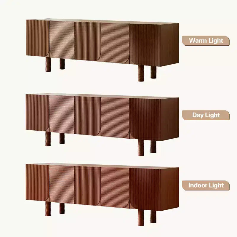 JVNOXK Meuble TV/Média filetée moderne de style Mid-Century de 70,9 pouces, convient aux téléviseurs jusqu'à 80 pouces, avec panneaux de porte encastrés et 4 armoires de rangement, Noyer