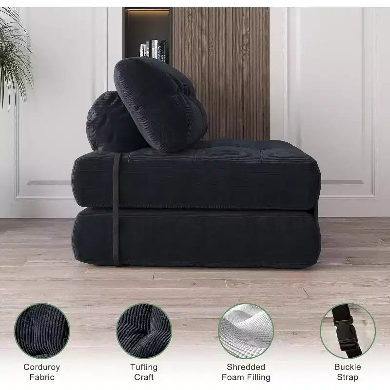Canapé-lit pliant, Canapé-futon, Canapé-futon convertible en fauteuil-lit, Oreiller matelas pliable soutien dorsal, Canapé-lit portable, Grand format