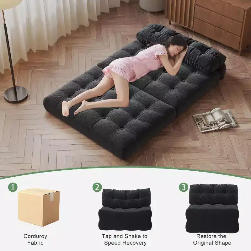 Canapé-lit pliant, Canapé-futon, Canapé-futon convertible en fauteuil-lit, Oreiller matelas pliable soutien dorsal, Canapé-lit portable, Grand format