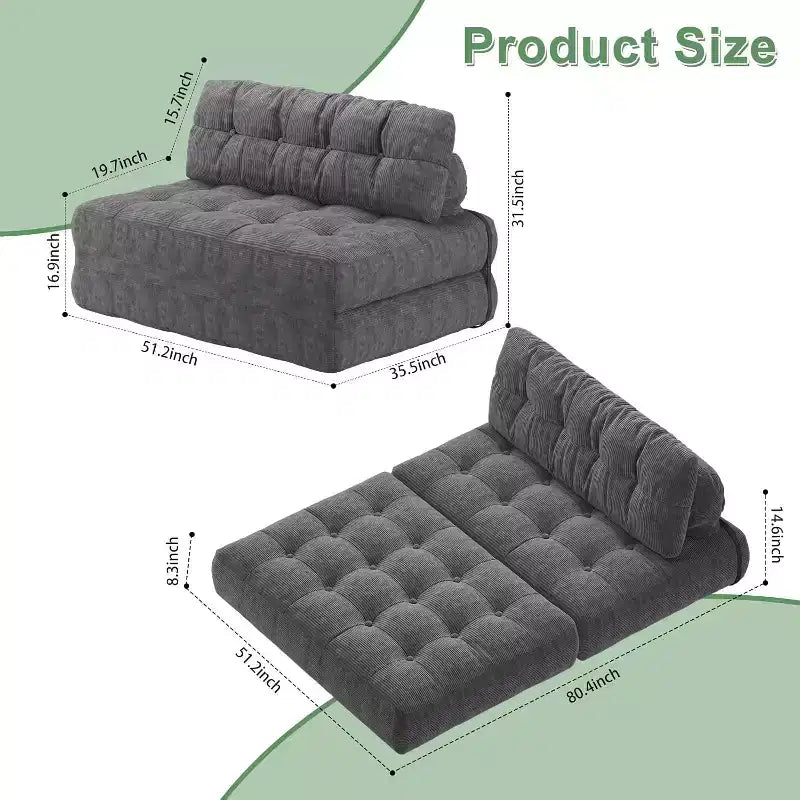 Canapé-lit pliant, Canapé-futon, Canapé-futon convertible en fauteuil-lit, Oreiller matelas pliable soutien dorsal, Canapé-lit portable, Grand format