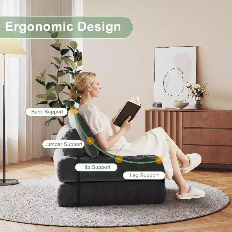 Canapé-lit pliant, Canapé-futon, Canapé-futon convertible en fauteuil-lit, Oreiller matelas pliable soutien dorsal, Canapé-lit portable, Grand format