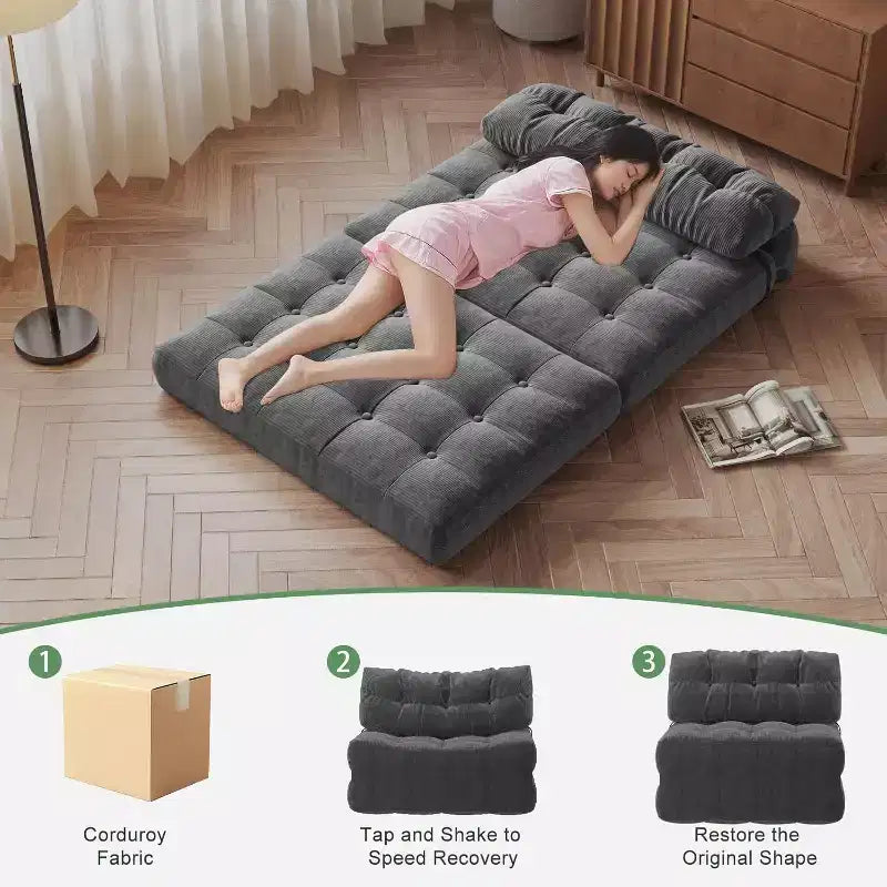 Canapé-lit pliant, Canapé-futon, Canapé-futon convertible en fauteuil-lit, Oreiller matelas pliable soutien dorsal, Canapé-lit portable, Grand format