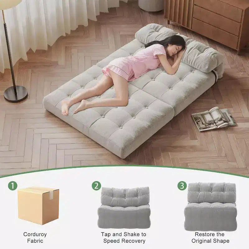 Canapé-lit pliant, Canapé-futon, Canapé-futon convertible en fauteuil-lit, Oreiller matelas pliable soutien dorsal, Canapé-lit portable, Grand format