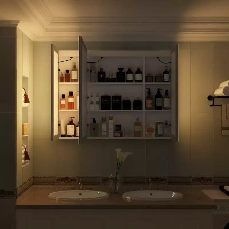 Armoire de toilette à LED Famapy : Fonction anti-buée, grand espace de rangement, éclairage réglable – Sublimez le style de votre salle de bain