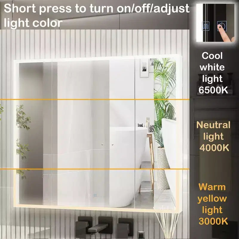 Armoire de toilette à LED Famapy : Fonction anti-buée, grand espace de rangement, éclairage réglable – Sublimez le style de votre salle de bain