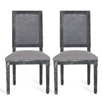 Chaises de salle à manger capitonnées Okak Vintage Style Campagne Française avec dossier en rotin, Lot de 2 chaises de cuisine rustiques patinées, Chaises de salon