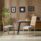 Chaises de salle à manger capitonnées Okak Vintage Style Campagne Française avec dossier en rotin, Lot de 2 chaises de cuisine rustiques patinées, Chaises de salon