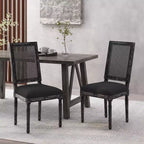 Chaises de salle à manger capitonnées Okak Vintage Style Campagne Française avec dossier en rotin, Lot de 2 chaises de cuisine rustiques patinées, Chaises de salon
