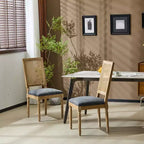 Chaises de salle à manger capitonnées Okak Vintage Style Campagne Française avec dossier en rotin, Lot de 2 chaises de cuisine rustiques patinées, Chaises de salon