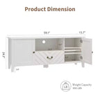Meuble TV rétro en V avec éclairage LED, adapté aux salons, chambres et centres de divertissement. Comprend deux portes de rangement et un tiroir.