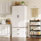 Meuble de rangement de cuisine GustoWave avec portes coulissantes, tiroir et 2 étagères réglables, vaisselier haut autoportant avec support pour micro-ondes