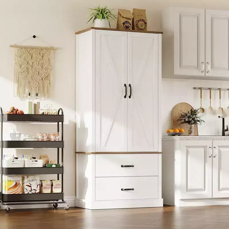 Meuble de rangement de cuisine GustoWave avec portes coulissantes, tiroir et 2 étagères réglables, vaisselier haut autoportant avec support pour micro-ondes