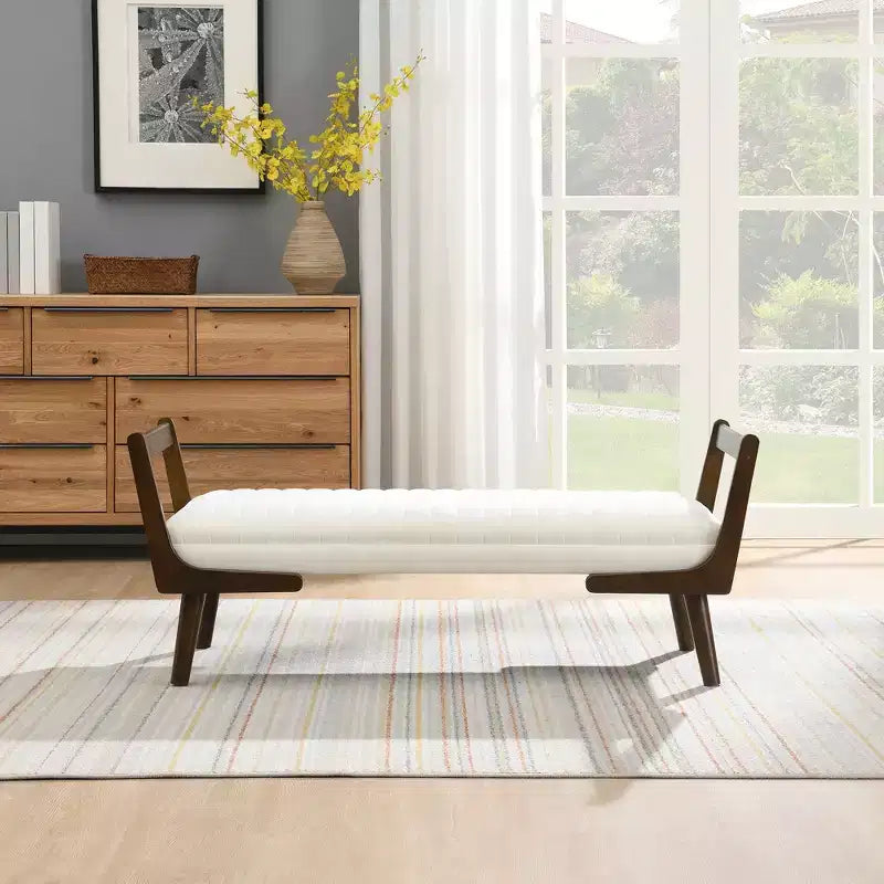 Banc rembourré en bois d'hévéa GDFStudio Indra mi-siècle moderne 52