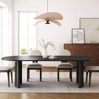 Table à manger ovale PexFix 79 pour 6 à 8 personnes avec plateau à bord incurvé et base tissée en rotin, table de cuisine moderne de style ferme pour salon et salle à manger, noir