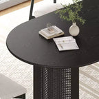 Table à manger ovale PexFix 79 pour 6 à 8 personnes avec plateau à bord incurvé et base tissée en rotin, table de cuisine moderne de style ferme pour salon et salle à manger, noir