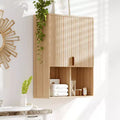 Acekool Fluted Bathroom Wall Cabinet 23x29 Over Toilet Organizer, Adjustable Shelf, Quiet Hinges, Modern Medicine Cabinet, Natural Wood Look